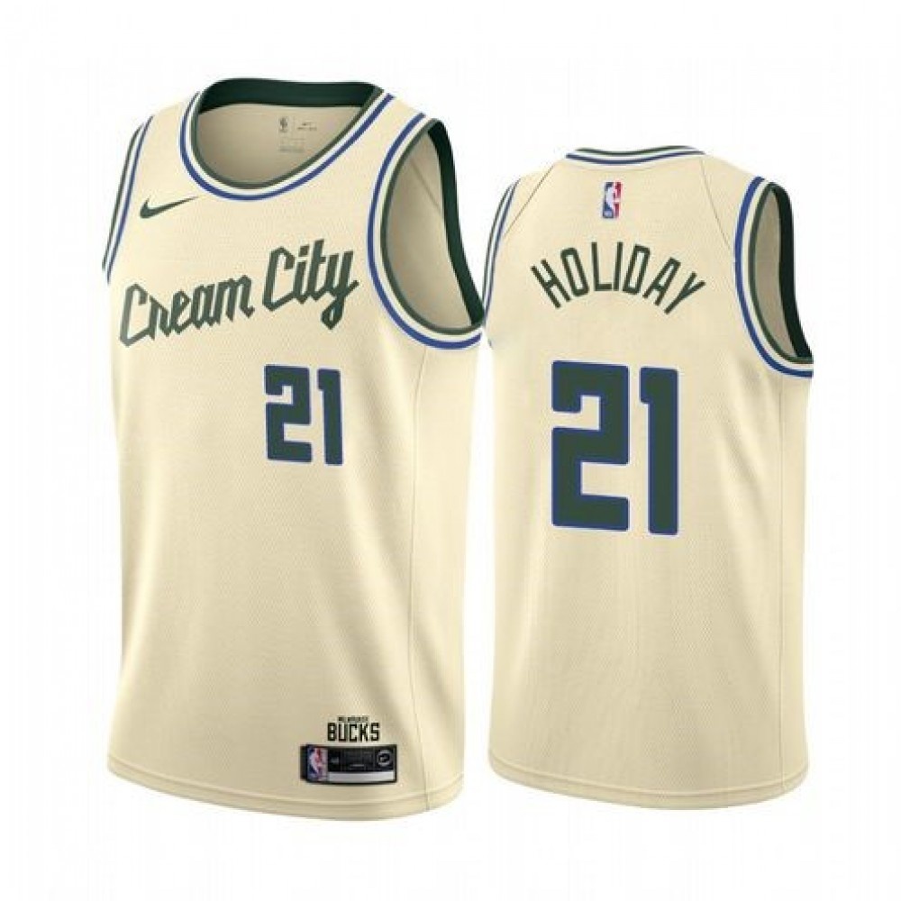 Men's Milwaukee Bucks Jrue Holiday #21 White Cream Swingman Jersey - City Edition-Pro Kit Vault | Brand New 26/27 Sports Jerseys